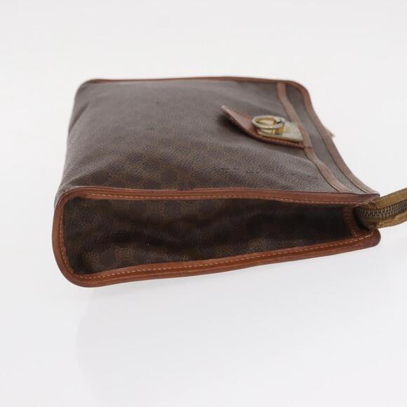 CELINE Macadam Canvas Clutch Bag PVC Leather Brown Gold Auth bs31209